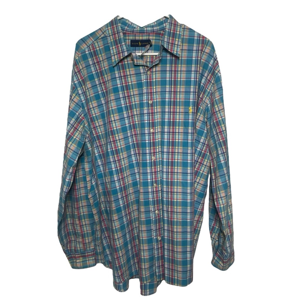 Ralph Lauren Colorful Plaid Shirt 2XB Yellow Pony Preppy - Picture 2 of 8